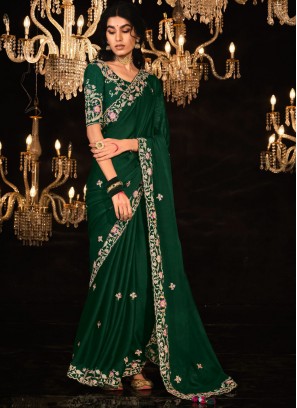 Modernistic Embroidered Green Fancy Fabric Classic Saree