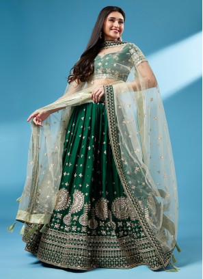Modernistic Embroidered Green Trendy Lehenga Choli
