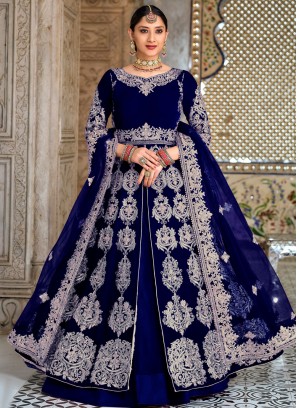 Modernistic Embroidered Velvet Long Choli Lehenga
