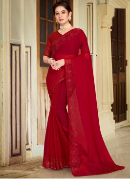 Modernistic Maroon Chiffon Trendy Saree