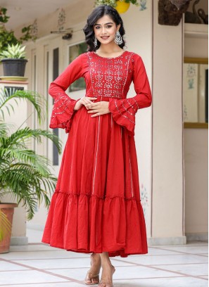 Modernistic Red Mirror Cotton Readymade Gown
