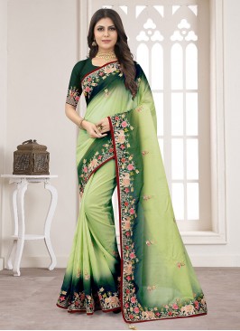 Modernistic Resham Organza Green Classic Saree