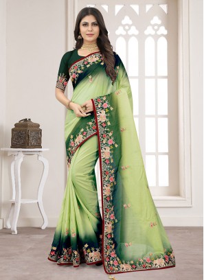 Modernistic Resham Organza Green Classic Saree