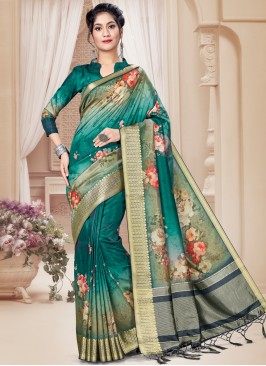 Modernistic Sea Green Printed Saree