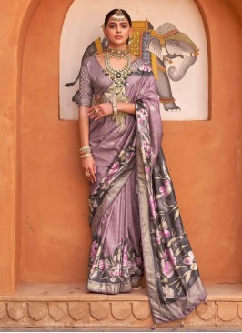 Modernistic Silk Digital Print Mauve  Trendy Saree