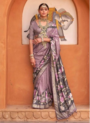 Modernistic Silk Digital Print Mauve  Trendy Saree