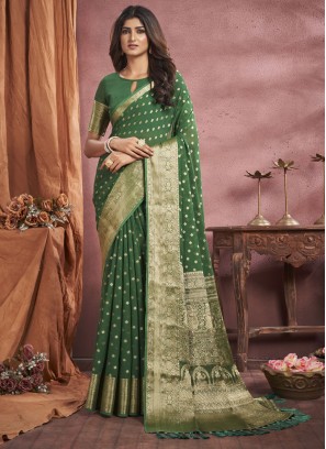Modernistic Weaving Green Classic Saree