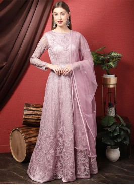 Modest Embroidered Net Floor Length Salwar Suit