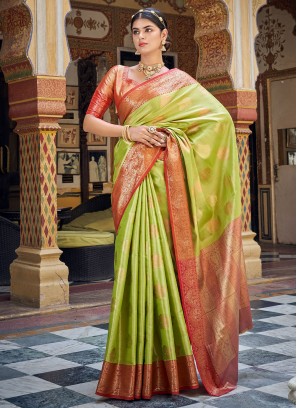 Modest Green Banarasi Silk Classic Saree