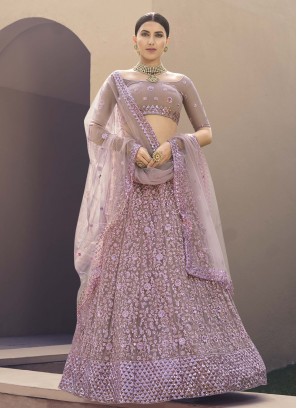 Modest Net Lavender Thread Lehenga Choli