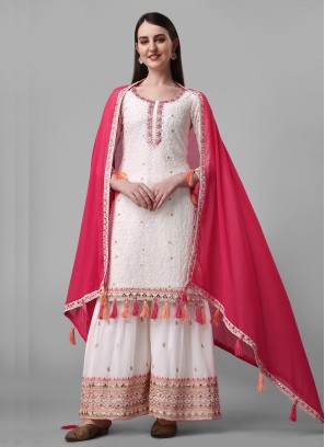 Modest Off White Engagement Salwar Suit