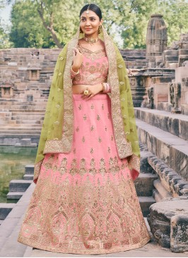Modest Pink Handloom silk Lehenga Choli