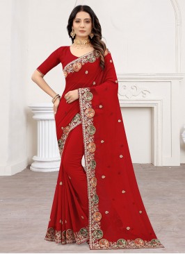 Modest Red Classic Designer Saree