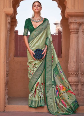 Modest Silk Lace Green Designer Saree