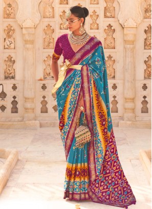 Modest Silk Weaving Blue and Purple Saree