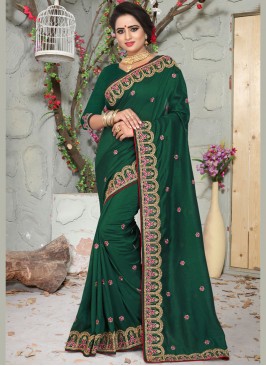 Modish Art Silk Green Patch Border Designer Traditional Saree