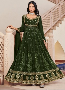 Modish Embroidered Green Anarkali Salwar Kameez 