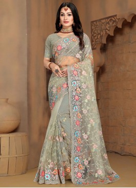 Modish Net Grey Classic Saree