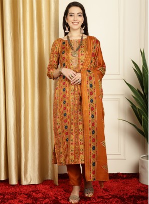 Modish Pashmina Mustard Floral Print Salwar Suit