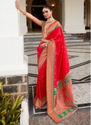 Modish Red Silk Classic Saree