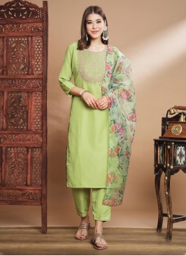 Modish Silk Embroidered Green Salwar Kameez