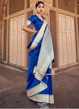Monumental Blue Weaving Classic Saree