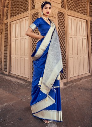 Monumental Blue Weaving Classic Saree