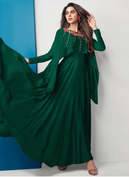 Monumental Embroidered Georgette Green Readymade Gown