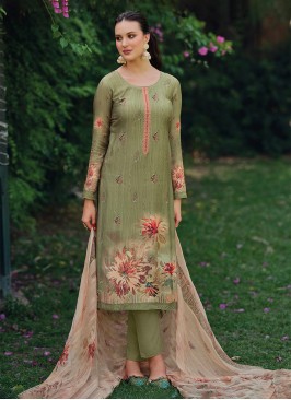 Monumental Embroidered Muslin Sea Green Designer Salwar Kameez