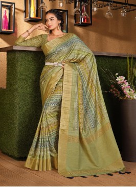 Monumental Green Woven Silk Classic Saree