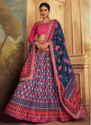 Monumental Mirror Navy Blue and Pink Silk Trendy Lehenga Choli