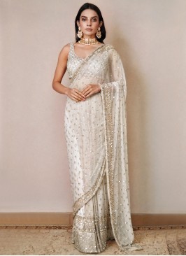 Monumental Net Off White Classic Saree