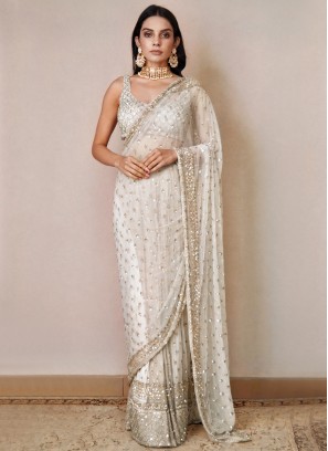 Monumental Net Off White Classic Saree