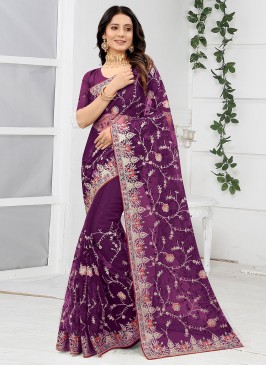 Monumental Resham Net Purple Traditional Saree