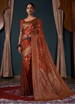 Monumental Rust Satin Silk Trendy Saree