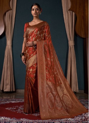 Monumental Rust Satin Silk Trendy Saree