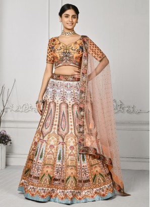 Monumental Satin Silk Multi Colour Swarovski Designer Lehenga Choli