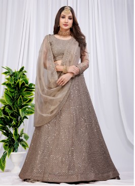 Monumental Sequins Net Beige A Line Lehenga Choli