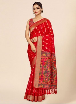 Monumental Weaving Red Contemporary Saree