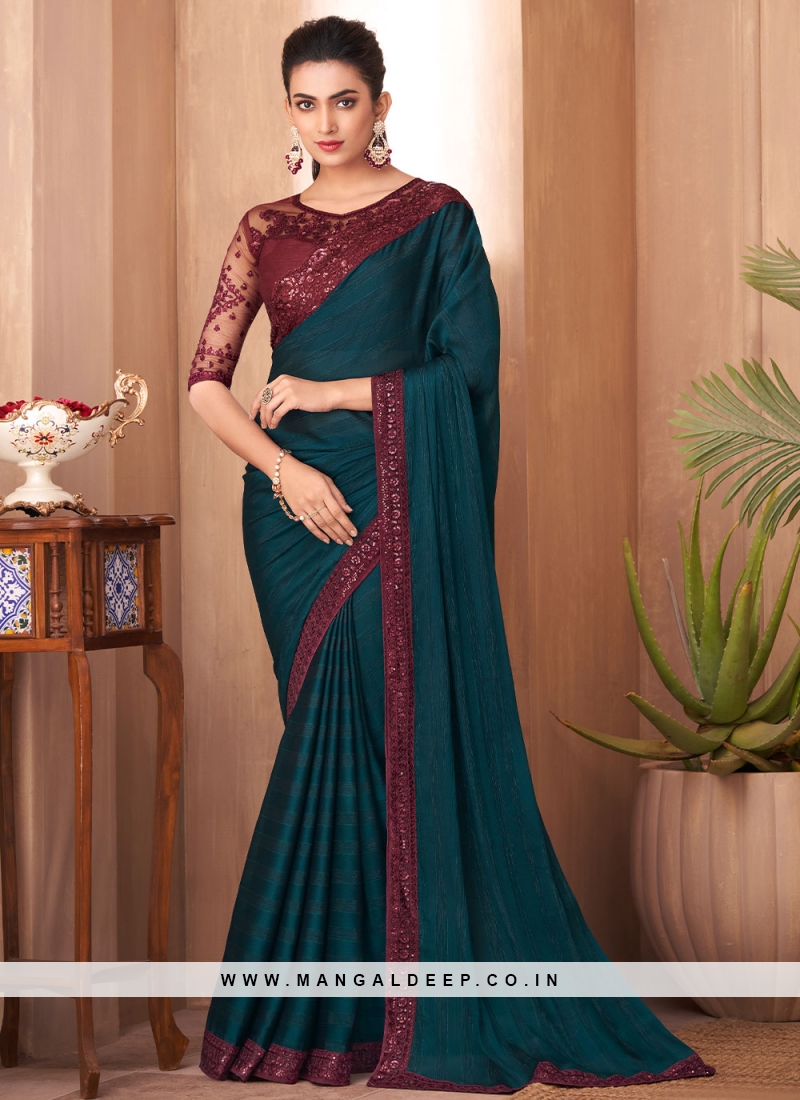 Morpeach  Embroidered Engagement Saree