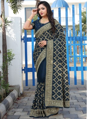 Morpeach  Embroidered Festival Designer Traditional Saree