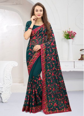 Morpeach  Embroidered Georgette Traditional Saree