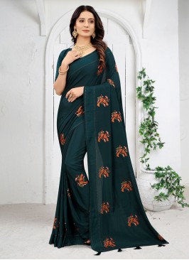 Morpeach  Embroidered Traditional Saree