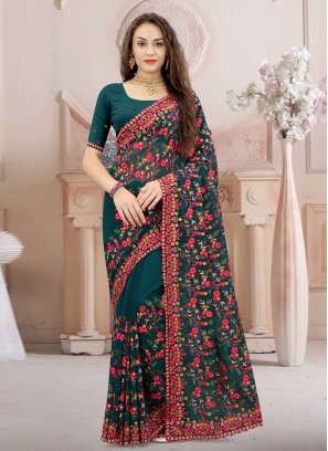 Morpeach  Georgette Resham Designer Saree