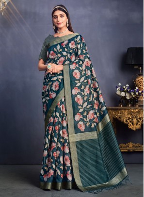 Morpeach  Tussar Silk Traditional Saree
