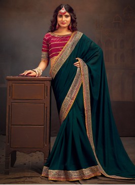 Morpeach  Vichitra Silk Border Classic Saree