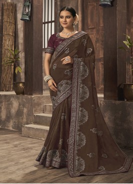 Muddy Brown Colour Organza Saree