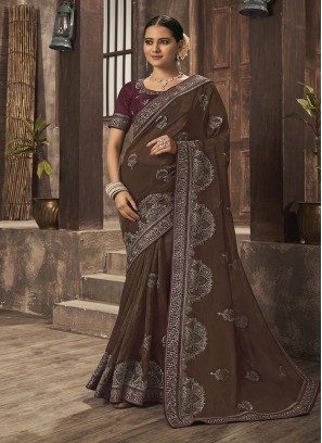 Muddy Brown Colour Organza Saree