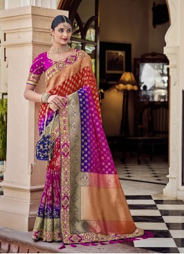 Multi Color Banarasi Silk Wevon Saree