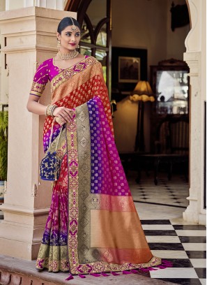 Multi Color Banarasi Silk Wevon Saree